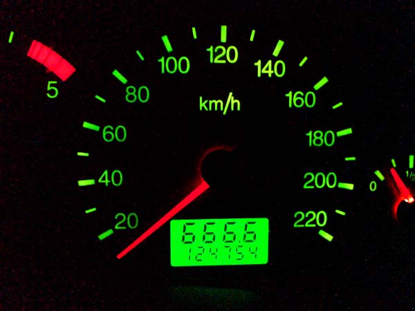 a close up s of a car's dashboard with its meter lit up