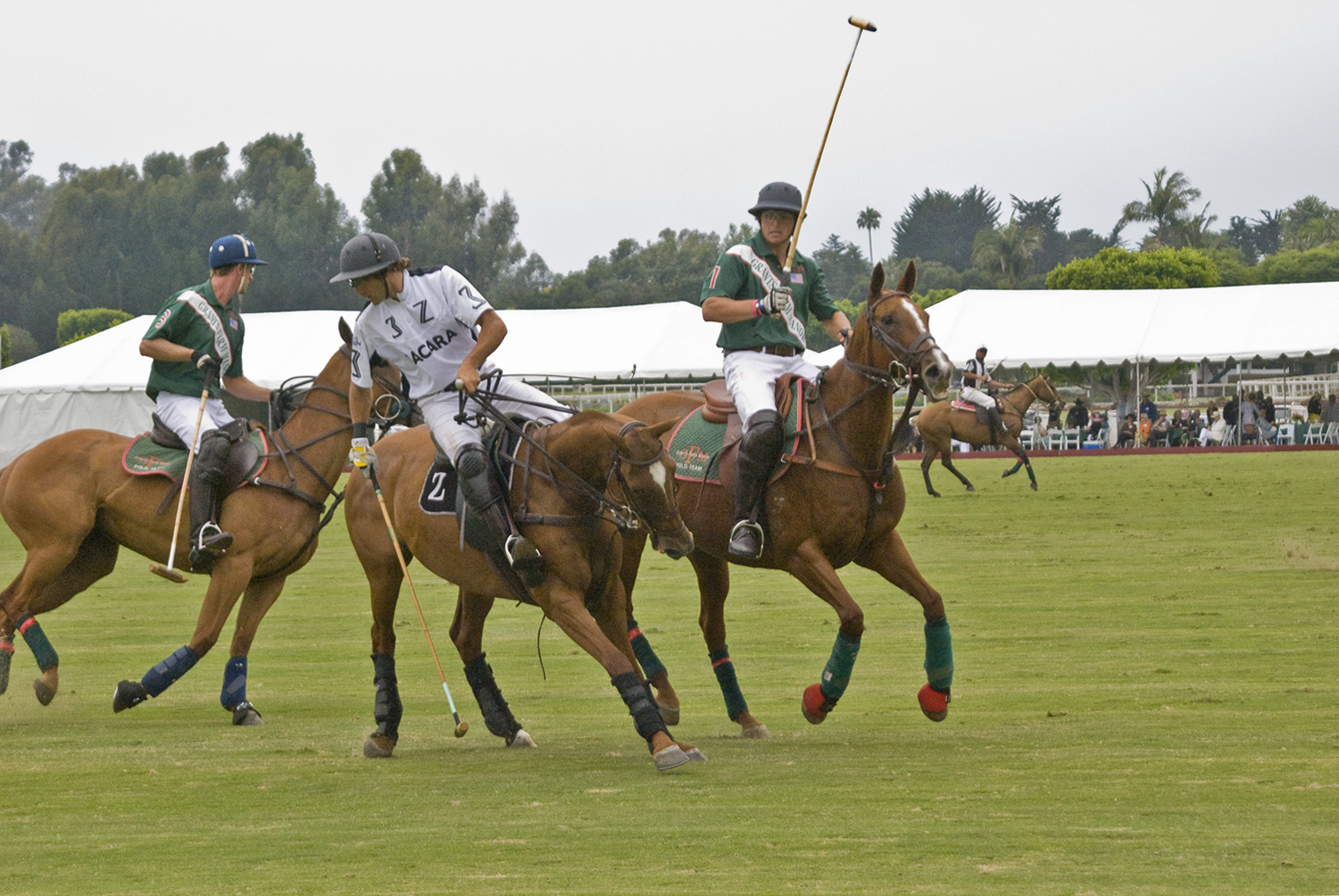 men in polo jerseys are playing a game of polo