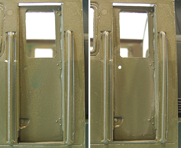 two pictures of a small door, with two doors open