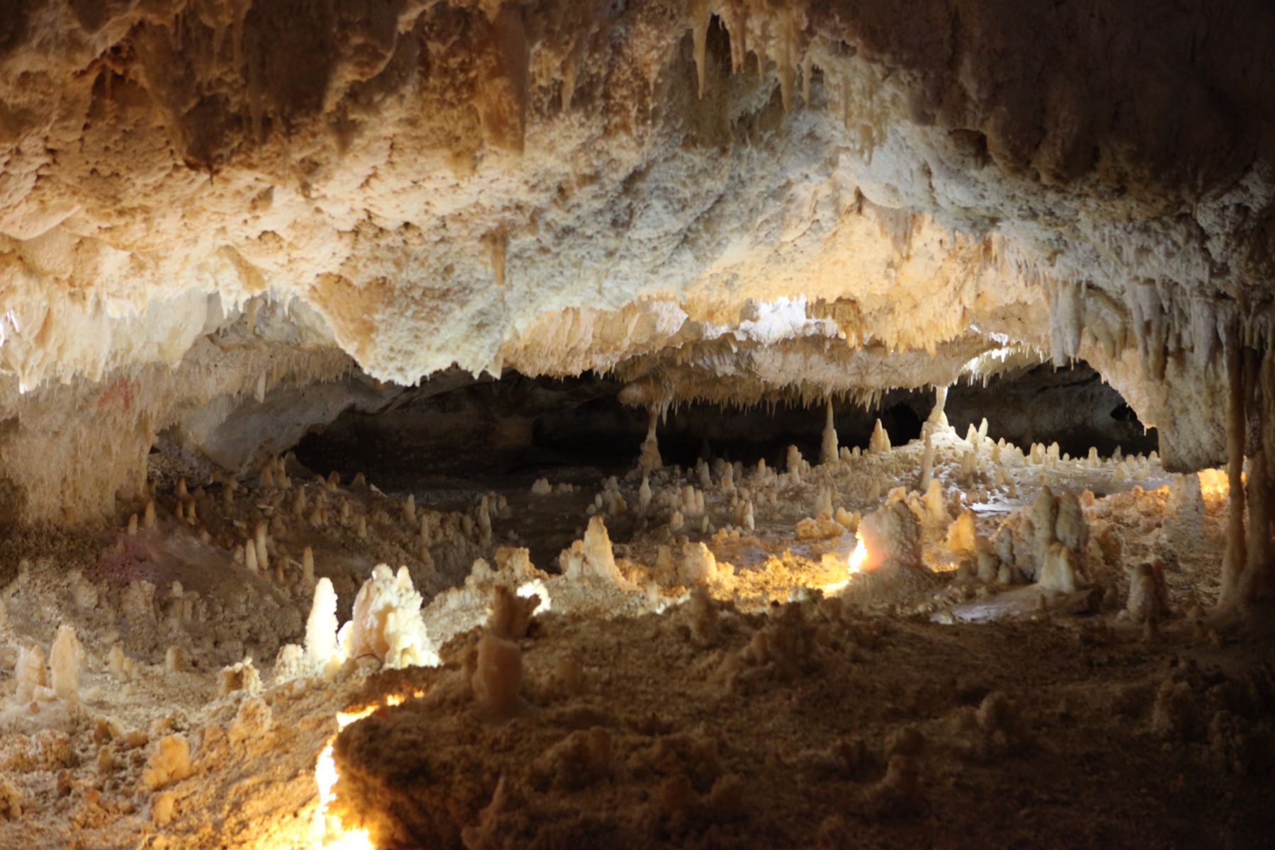 many caves in a mountain are covered with light