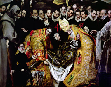 a painting of a crowd with lots of men wearing robes and standing in front of a painting