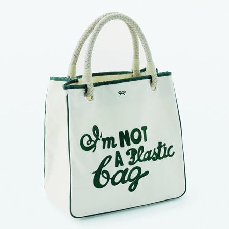 white bag with a saying i'm not a plastic bag on it