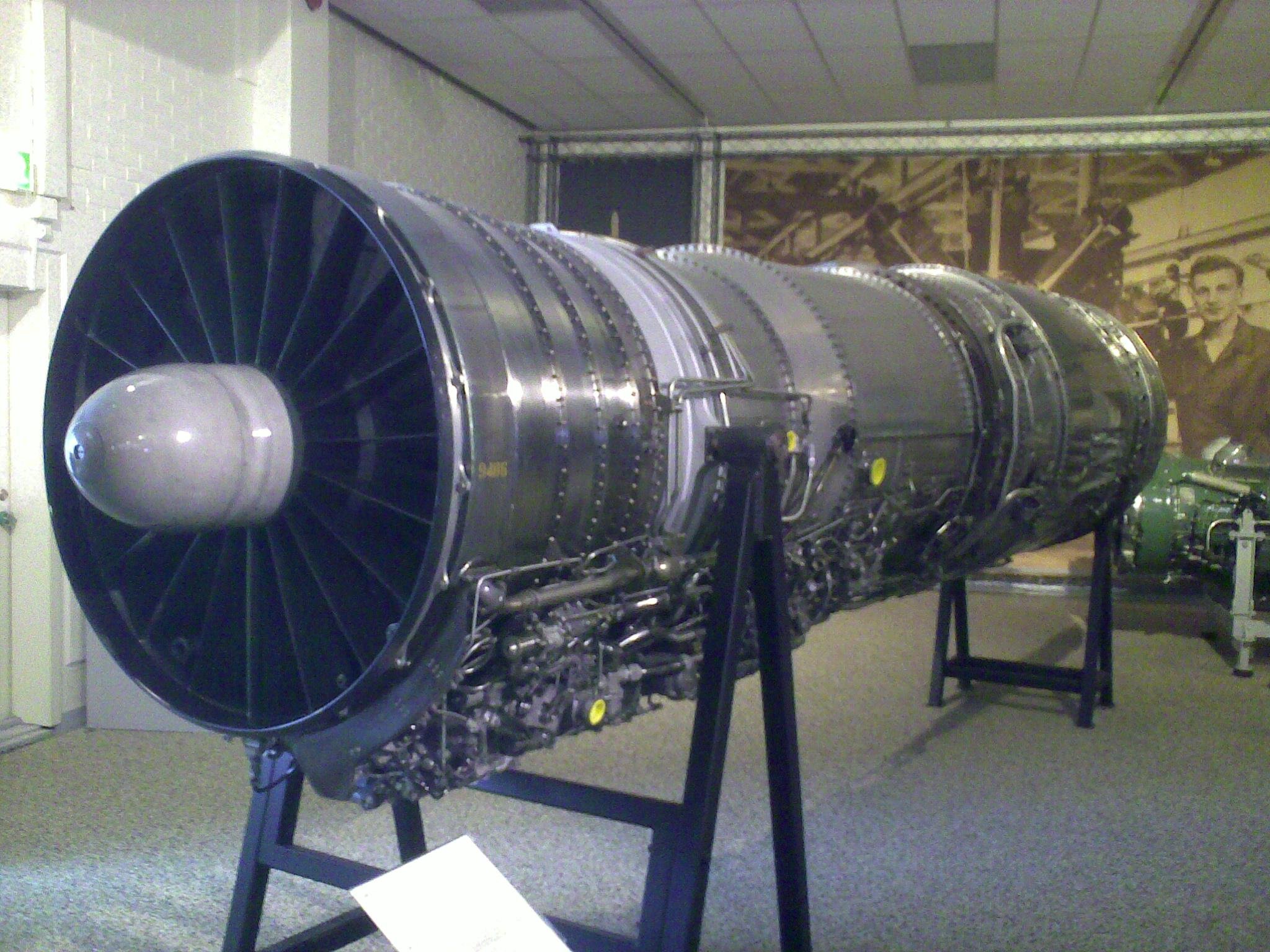 a large airplane engine is on display in a museum