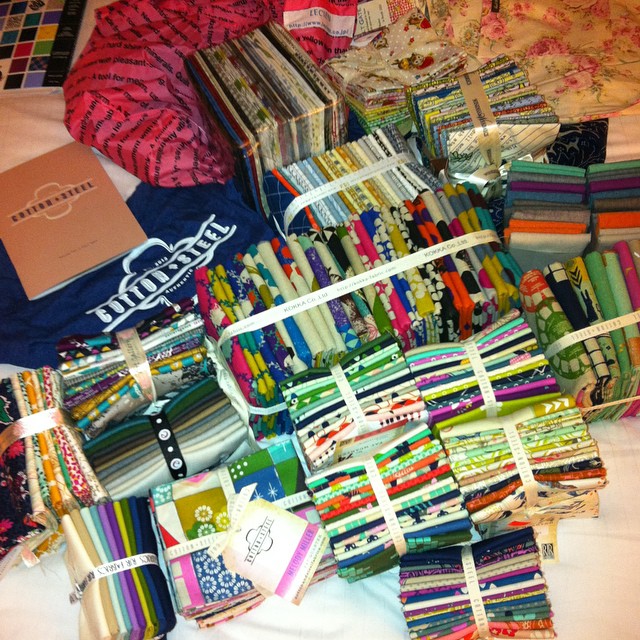 various fabrics being prepared for making a project
