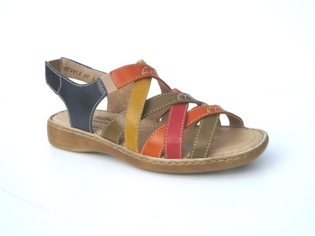 an old pair of sandals with two different colored straps