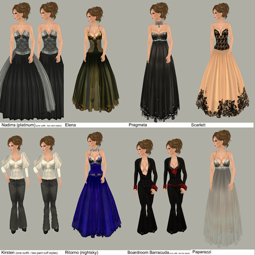 four different types of formal dresses that are for females