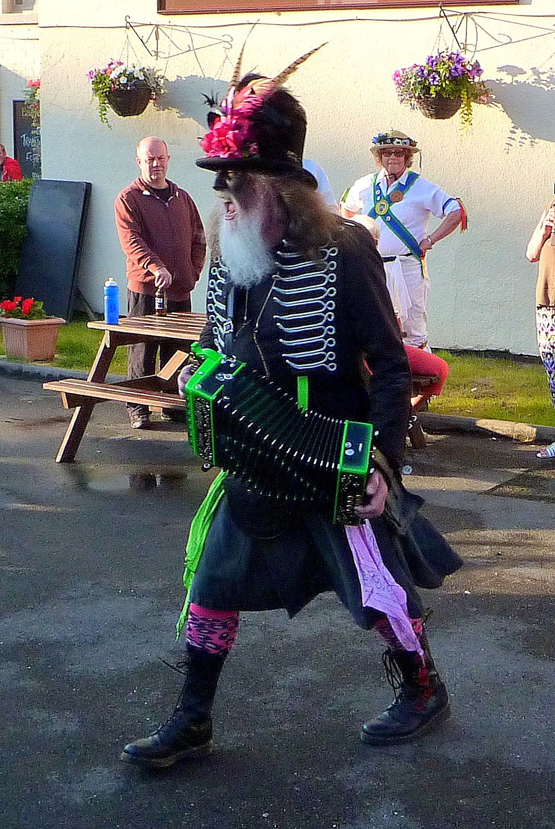 a person wearing a costume in a parking lot