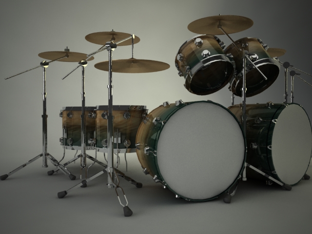 a set of drums and cynts stand on display