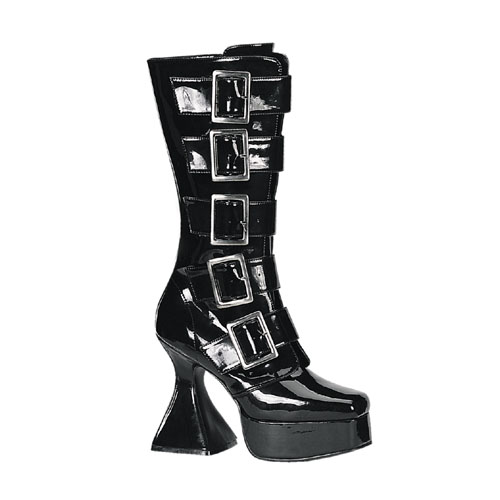 a pair of black boots with buckles