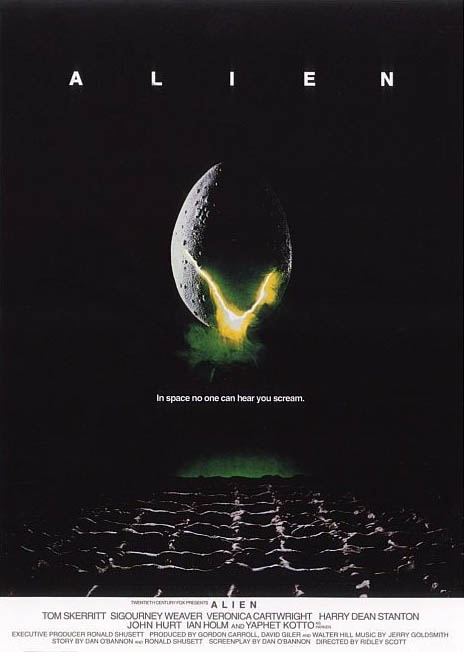 an alien movie poster with the face of a person on the moon