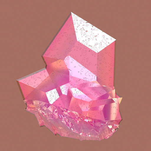 a pink colored crystal cube sitting on a pink surface