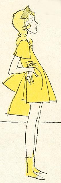 drawing of a cartoon character wearing a yellow dress