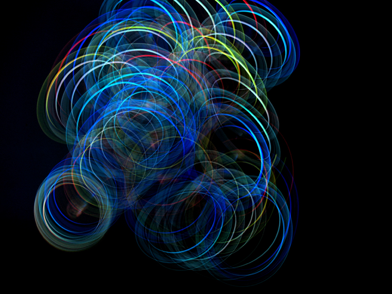an array of light paintings in blue and green