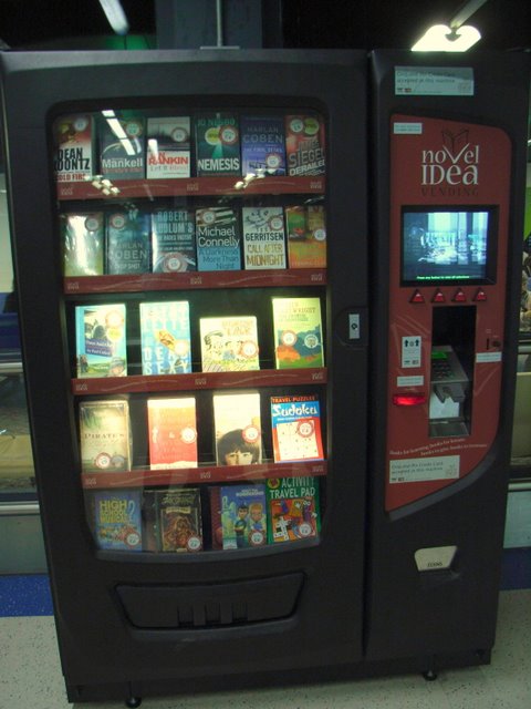 an automated book vending machine on the street