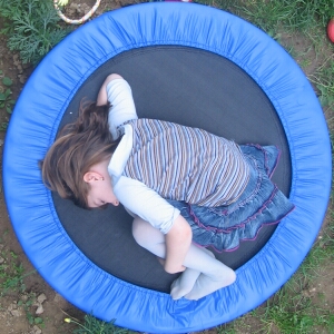 there is a  that is laying on a trampoline