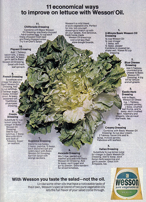 an advertiser for vegetable oil, showing lettuce leaves