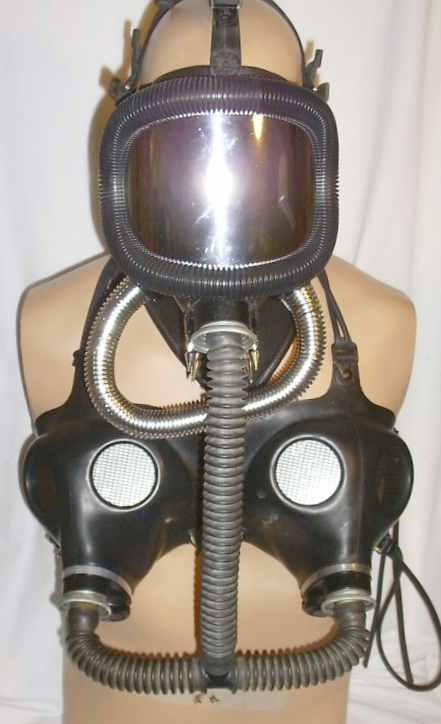a gas mask with a large goggles on top
