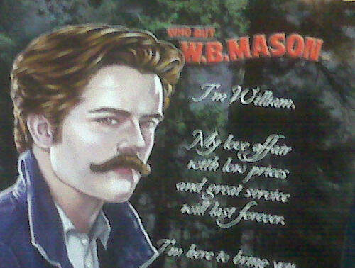 a poster that has a painting of a man with mustaches