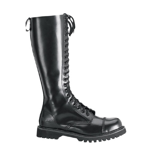 a pair of black leather boots, with laces and side zips
