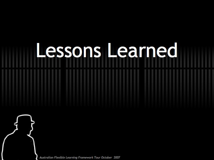 the words lessons learned in white on a black background