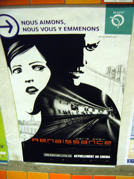 a woman stands next to a poster about the movie'anasiance '