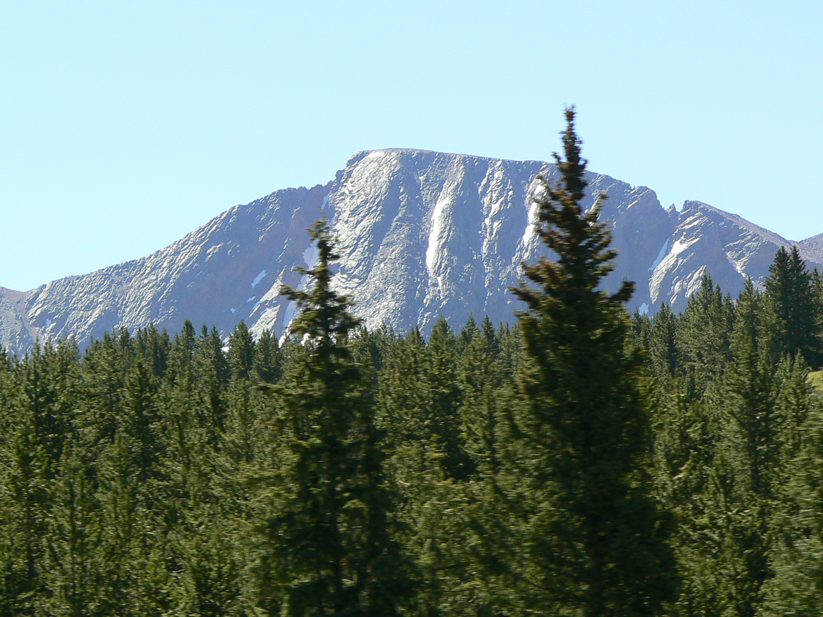 a po of a mountain range from behind some trees