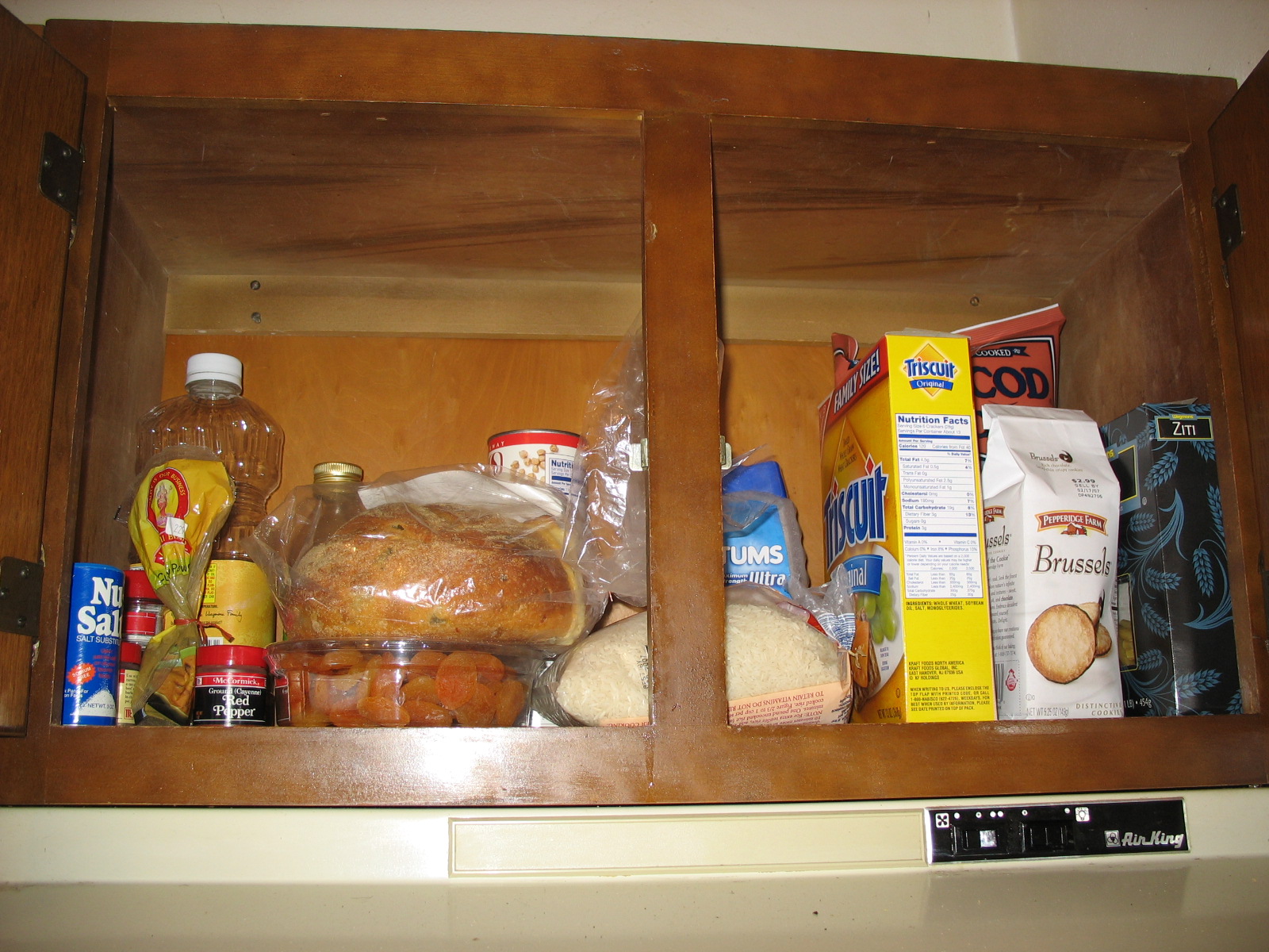 a close up of a shelf with food and drink