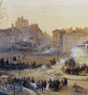 a painting depicting the aftermath of an industrial district