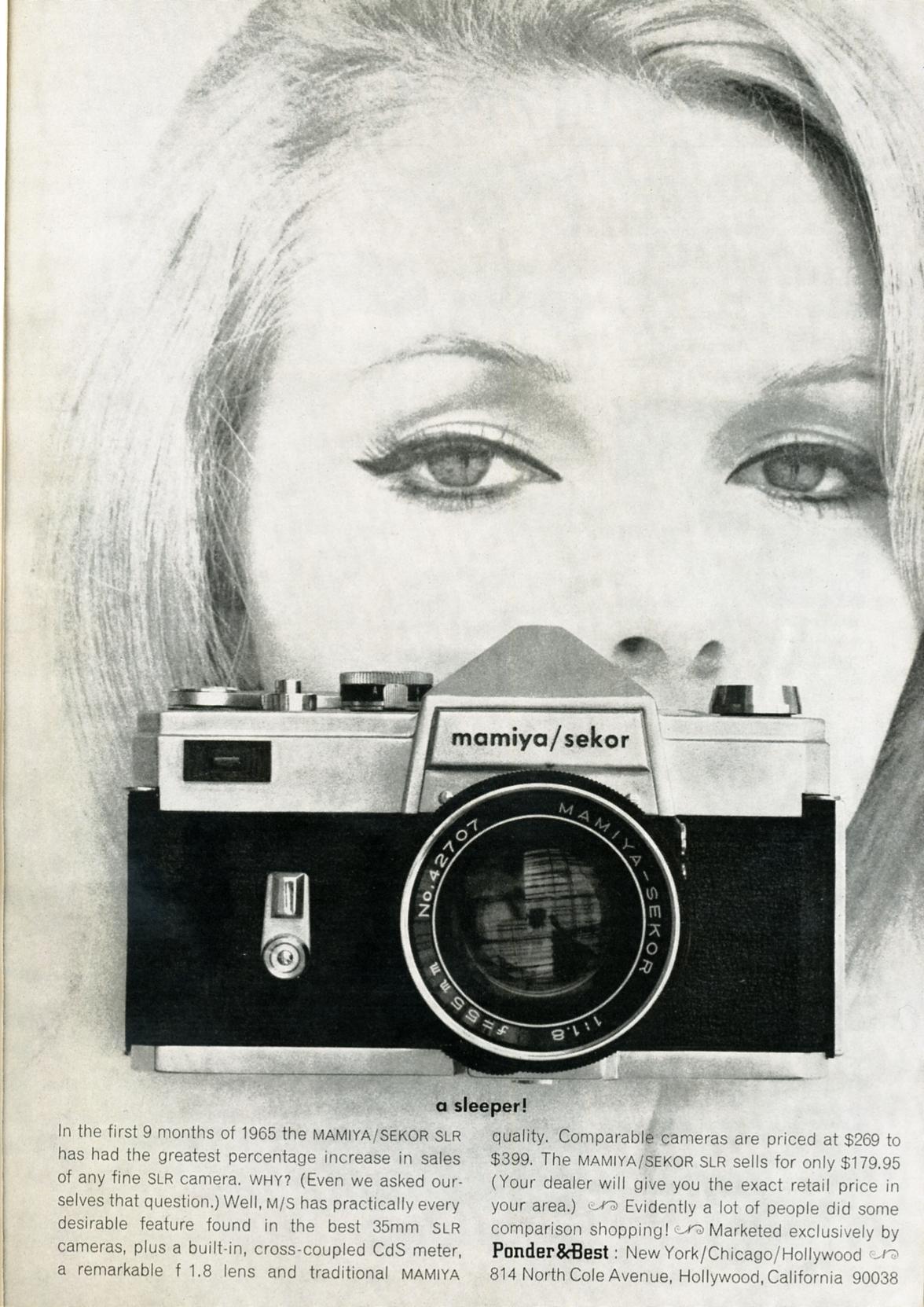 the advertit is featured with a girl holding an old camera