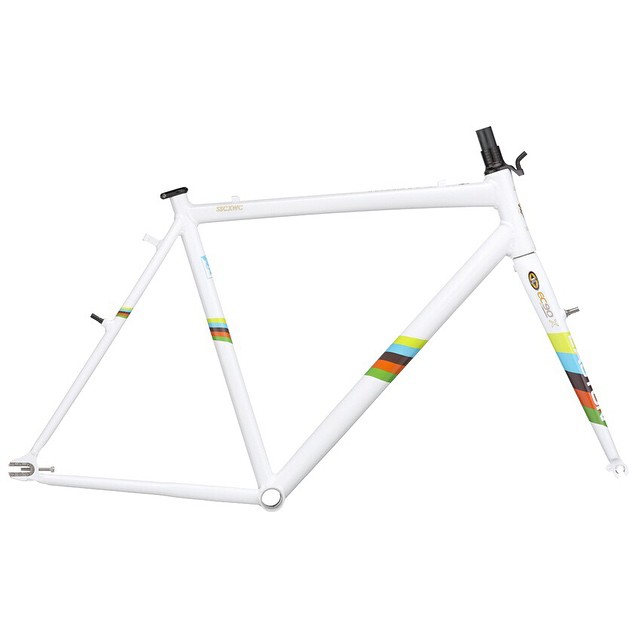 a bike frame with rainbow stripes on it
