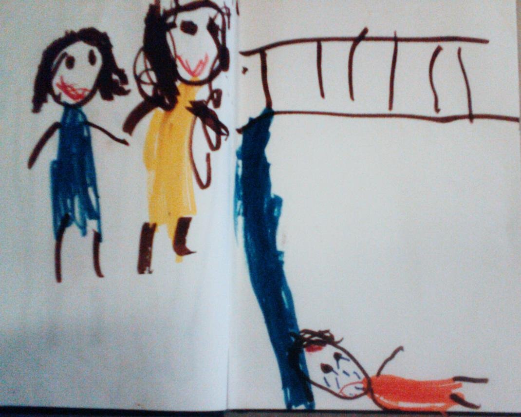 a child's drawing is shown with an adult and a child