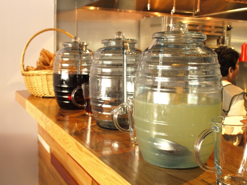 a counter that has some glass jars on it