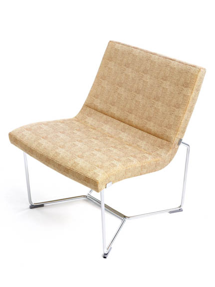 a small beige chair with a white frame around it