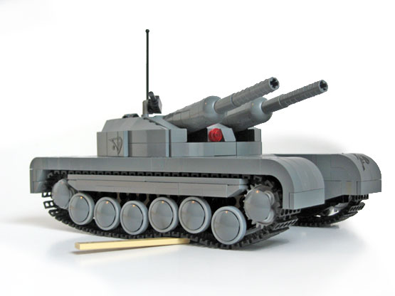 a toy model of a tank that has a long horn