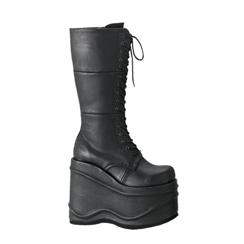 a pair of black boots with laces on top