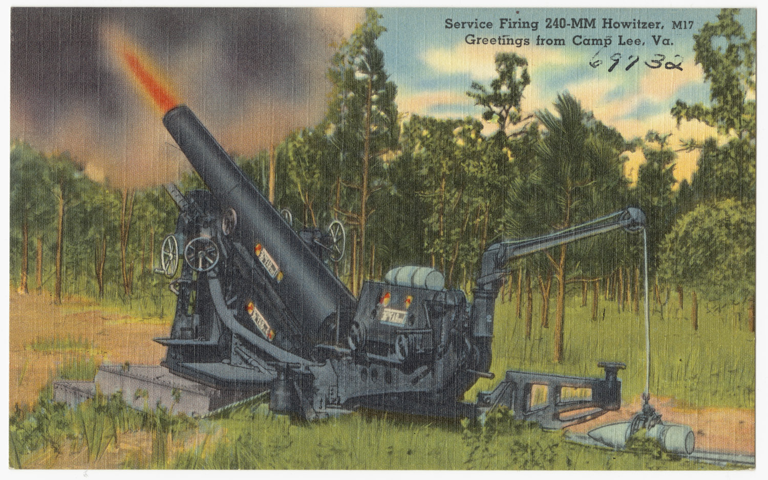 a drawing of a machine gun with the fire lit up from its center