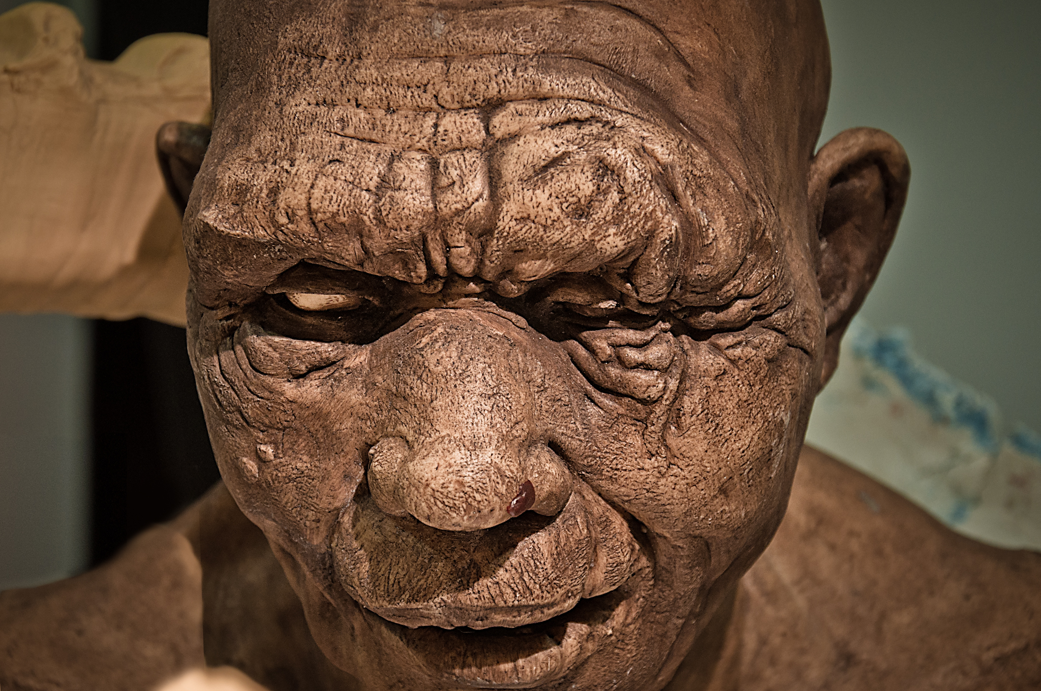 a man's face with it all wrinkles