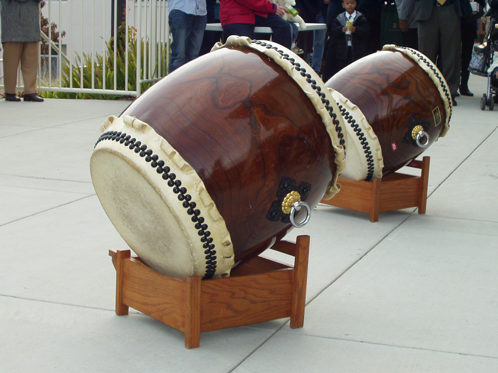 some large wooden instruments are on display