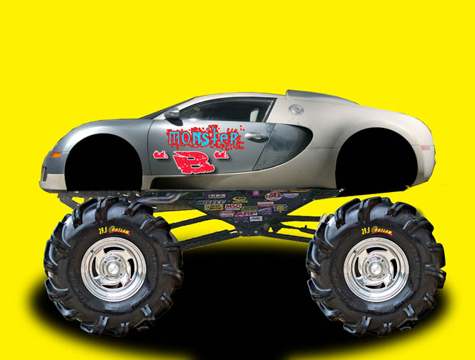 the monster truck has wheels and large tires