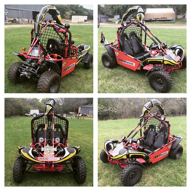 two pictures show the side and back of an atv