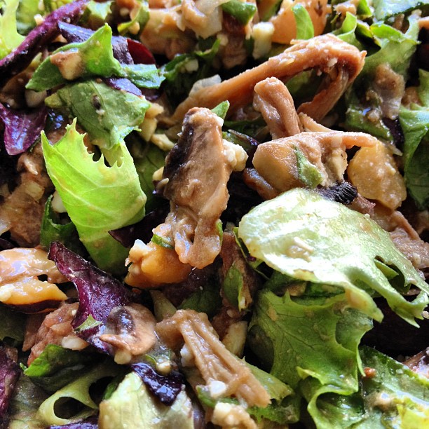 this salad is loaded with far less meat