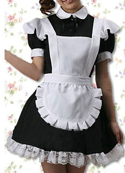 a woman in a maid costume is posing