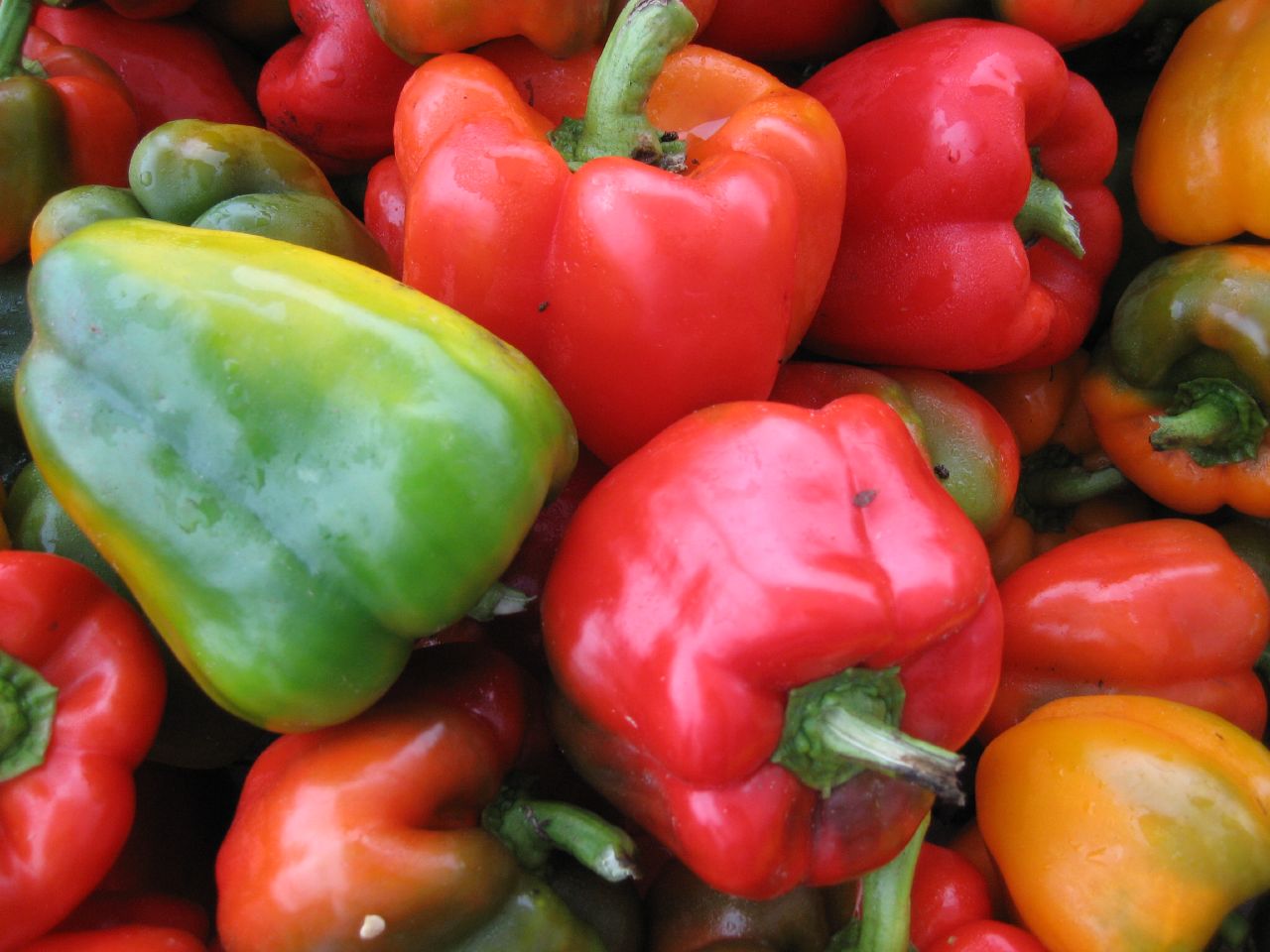 the group of red, green and yellow bell peppers