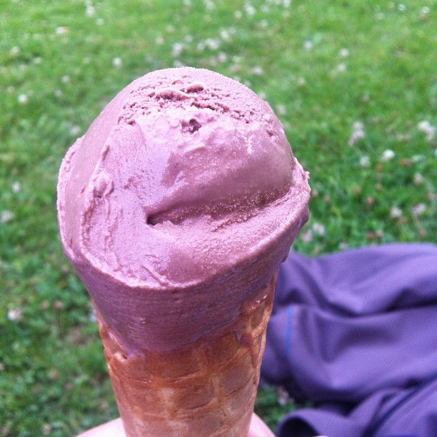 an ice - cream in a cone on a sunny day