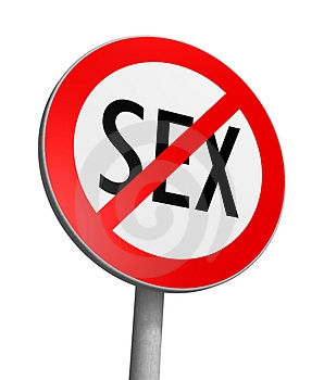 a red sign with the words sex and a no sex sign
