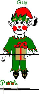 a cartoon character that is wearing an elf outfit with a christmas present