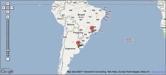 a map of south america showing the location of major cities