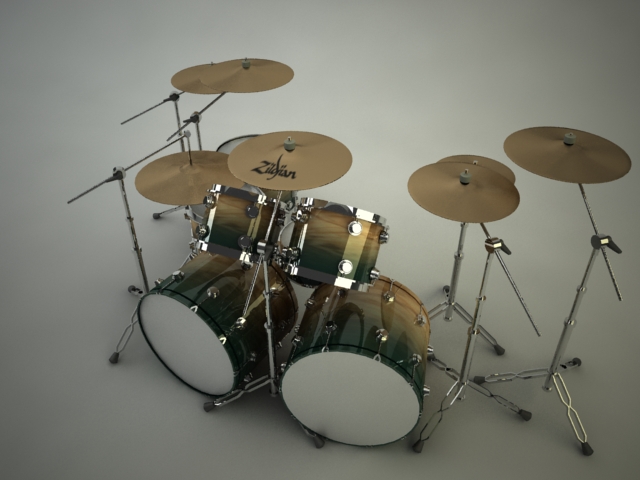 a drum set up with several different drum sticks