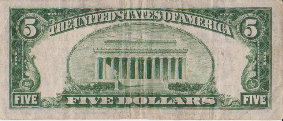 the five dollars, with a green background