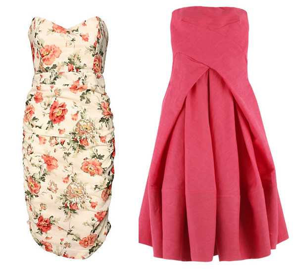 a pink floral dress and a white floral dress